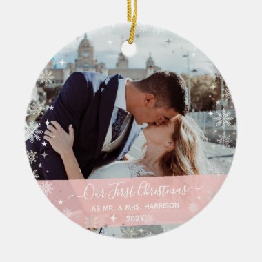 2 Photos (Vert H) 1st Christmas Mr Mrs Snowflakes Ceramic Ornament