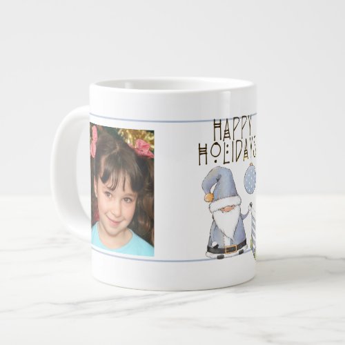 2 Photos with Cute Santa Gnome  Giant Coffee Mug