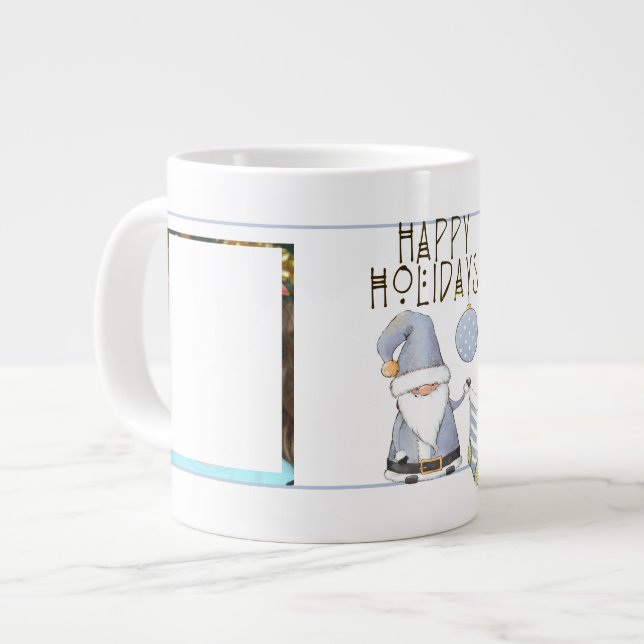 2 Photos with Cute Santa Gnome  Giant Coffee Mug (Front Left)