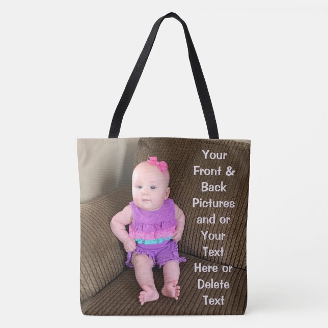 2 Pictures and Your Text on Personalized Tote Bags (Front)