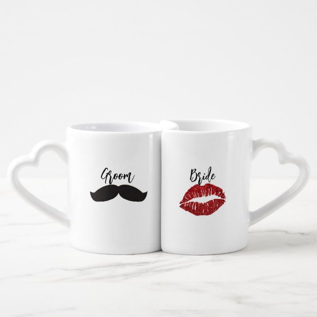2 Piece Bride & & Groom Coffee Mugs, Lovers' Mug Set (Front Nesting)