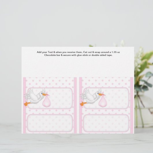 2 Pink Baby Shower Favor Custom Candy Bar Wrappers (Standing Front)