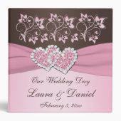 2" Pink, Brown Floral Joined Hearts BINDER (Front)