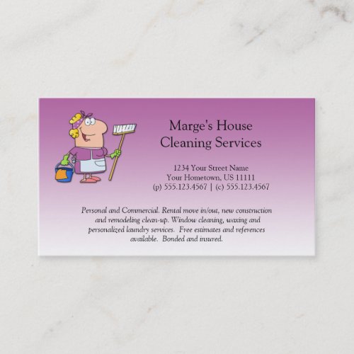 2 Pink Cartoon Maid House Cleaning Customer Loyal Loyalty Card
