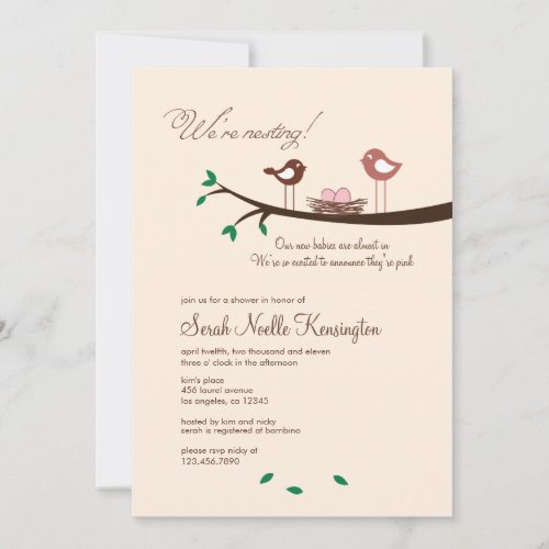 2 Pink Eggs Twin Girls Baby Shower Invitation