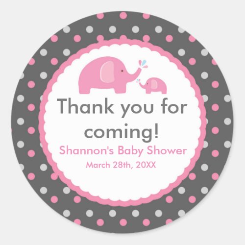 2 PINK ELEPHANTS Polka Dot Baby Shower Sticker