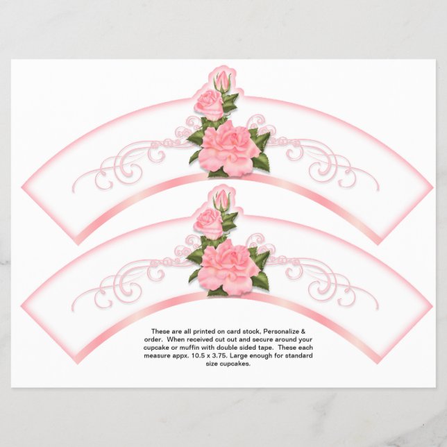 2 Pink Roses Generic Personalize Cupcake Wrappers (Front)