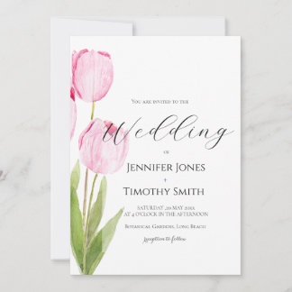 2 Pink tulips watercolor Invitation