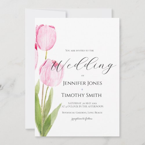 2 Pink tulips watercolor  Invitation