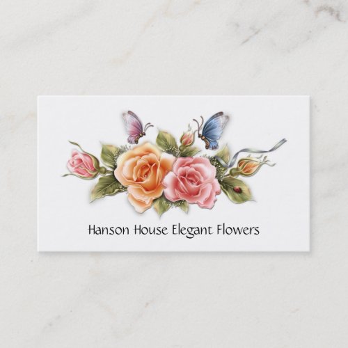 2 Pink Yellow Roses Butterflies Business Card