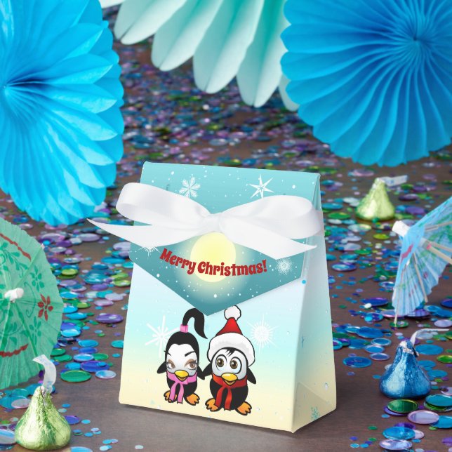 2 Polar Love Birds Celebrating Christmas Favor Boxes (Party)