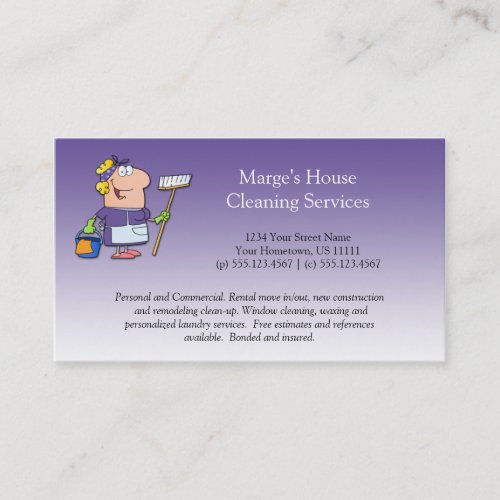 2 Purple Cartoon Maid House Cleaning Customer Loy Loyalty Card