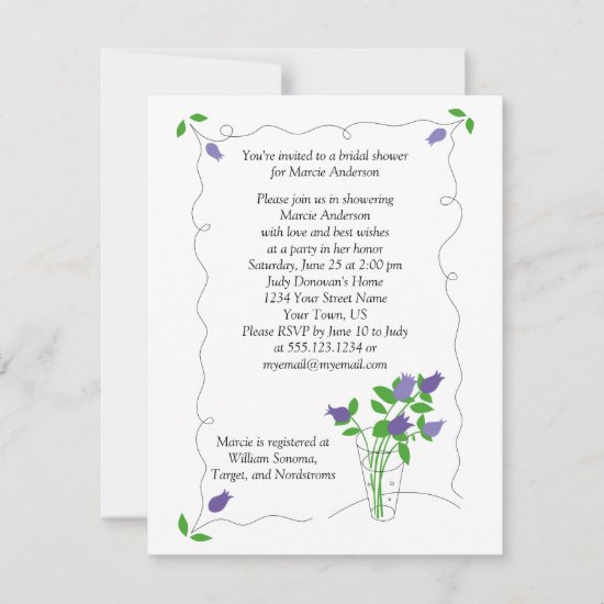 #2 Purple Lavender Tulip Flowers Bridal Shower Inv Invitation