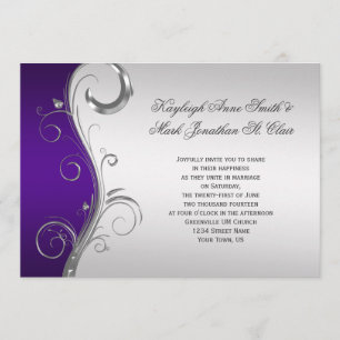#2 Purple Silver Floral Swirls Wedding Invitation