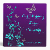 2" Purple, Teal Floral, Butterfly Wedding Binder (Front)