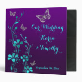 2" Purple, Teal Floral, Butterfly Wedding Binder (Front/Inside)