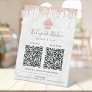 2 QR Code Pay Here Pink Cupcake Glitter Marble Pedestal Sign