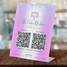 2 QR Code Pay Here Purple Cake Bakery Glitter Drip
