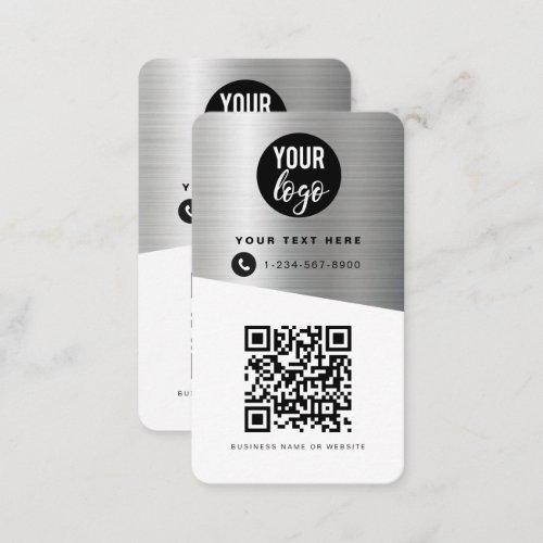 2 QR Codes 2 Business Logos  2 Contacts Silver Business Card