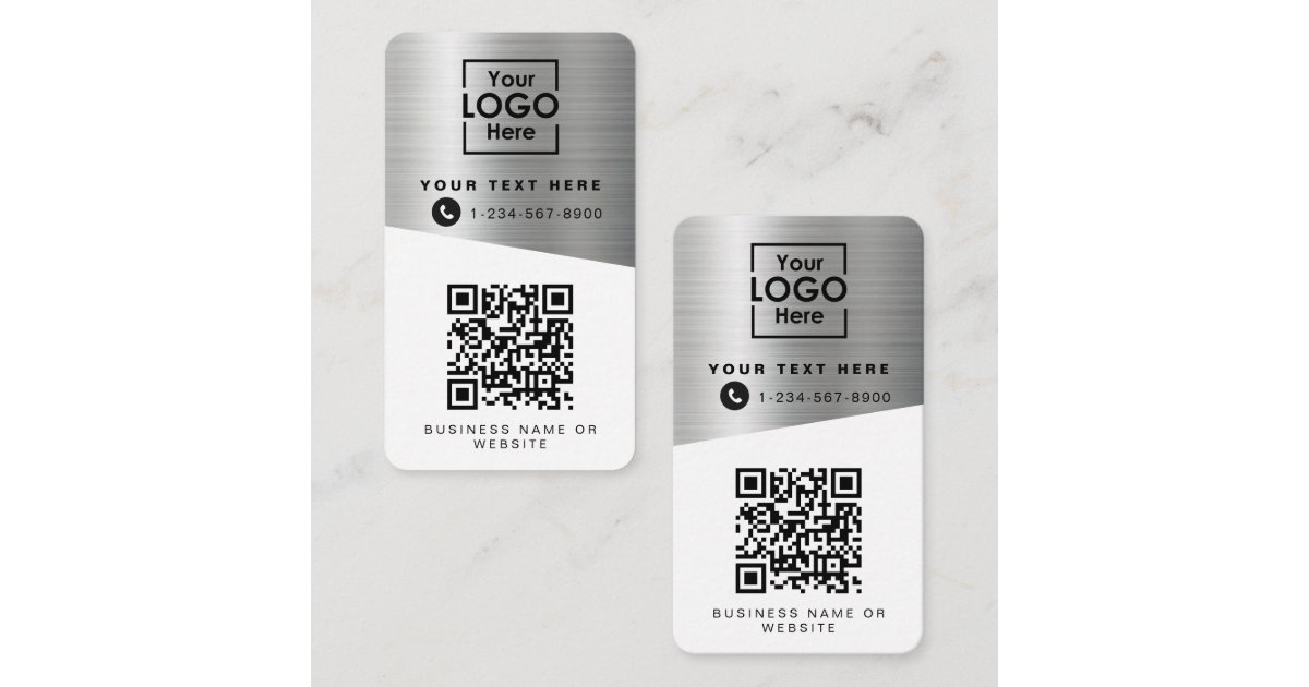 Silver Qr Code Logo 2 QR Codes 2 Business Logos & 2 Contacts Silver Card | Zazzle