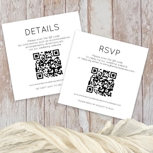 2 QR Codes Black White Wedding Details RSVP Enclosure Card