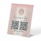 2 QR Codes Custom Logo Pay Here Rose Gold Glitter