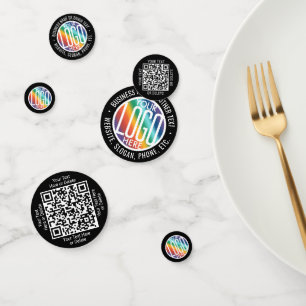 2 QR Codes Generator & Business Logo Black Table Confetti