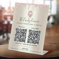 2 QR Codes Pay Here Pink Glitter Drips Sweets Gold