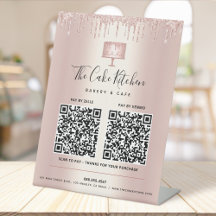 2 QR Codes Pay Here Rose Gold Cake Bakery Glitter
