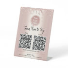 2 QR Codes Pay Here Rose Gold Glitter Custom Logo 