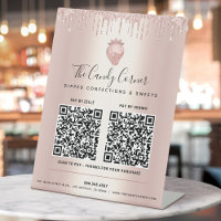 2 QR Codes Pay Here Rose Gold Glitter Drips Sweets