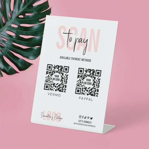2 QR Codes Scan to Pay Feminine Pink Payment Pedestal Sign