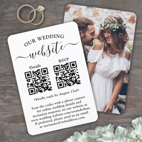 2 QR Codes Wedding Website Details Photo Enclosure RSVP Card