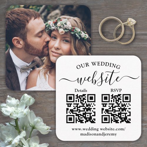 2 QR Codes Wedding Website  RSVP Square Photo Enclosure Card