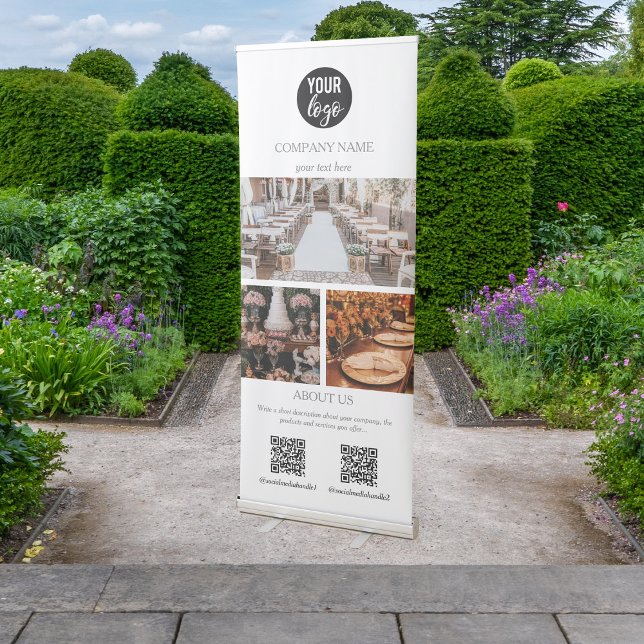 2 QR Codes White Event Planning Business 3 Photos  Retractable Banner (Creator Uploaded)