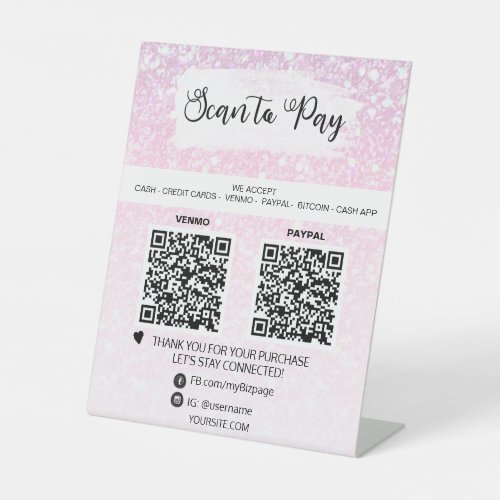  2 QR PAYMENT _ Pink Tabletop Table Tent  Pedestal Sign