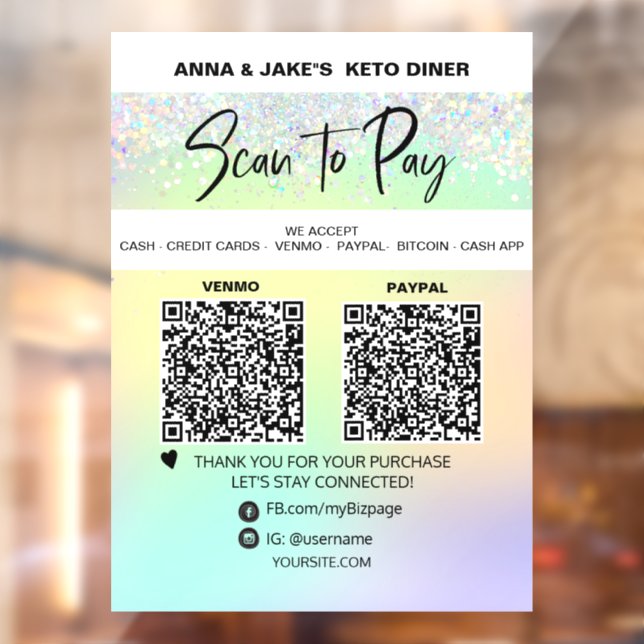 *~* 2 QR PAYMENT - Scan to Pay Rainbow Window Clin Cling (Sheet 2)