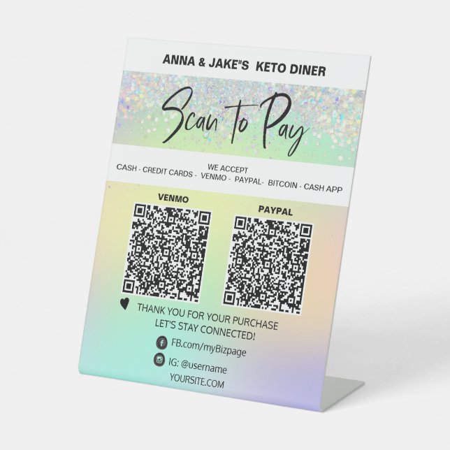 *~* 2 QR PAYMENT -  Tabletop  Table Tent Rainbow Pedestal Sign (Front)