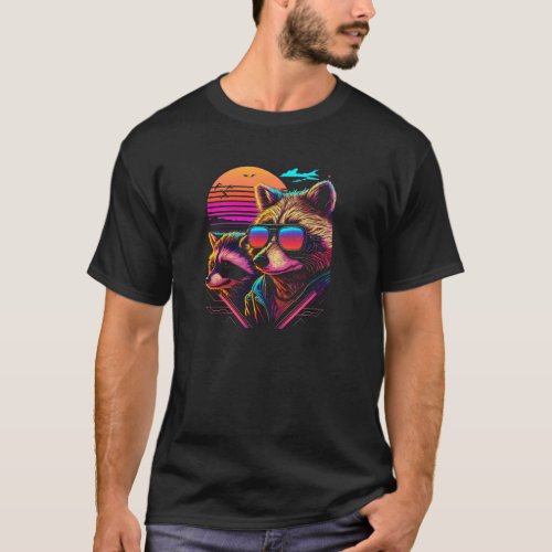 2 Raccoon With Sunglasses Retro Vintage 80 Style P T_Shirt