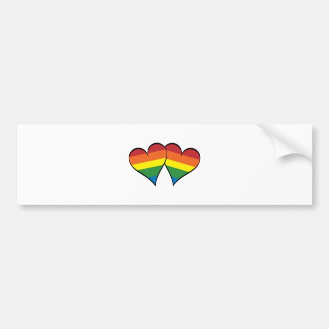 2 Rainbow Hearts Bumper Sticker (Front)