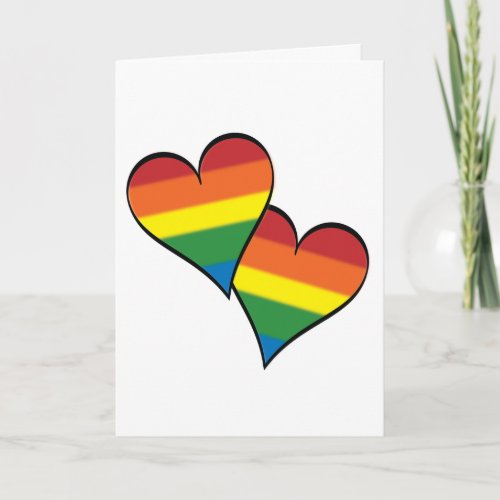2 Rainbow Hearts Embracing _ Tall _ Roses Holiday Card
