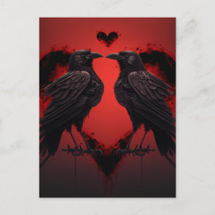 2 Raven and Gothic Heart Postcard