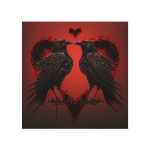 2 Raven and Gothic Heart Wood Wall Art