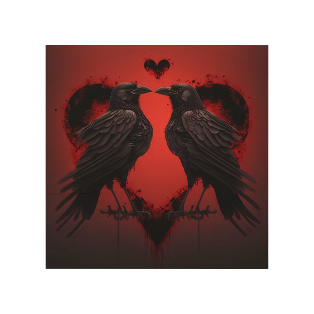 2 Raven and Gothic Heart Wood Wall Art (Front)