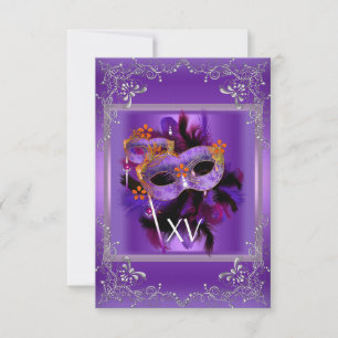2 Reception Quinceanera Masquerade Mask Purple Invitation
