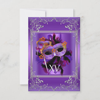 2 Reception Quinceanera Masquerade Mask Purple Invitation