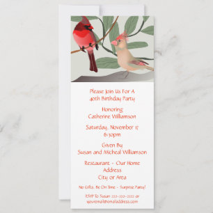 2 Red Birds in Nature Custom Year Birthday Party Invitation