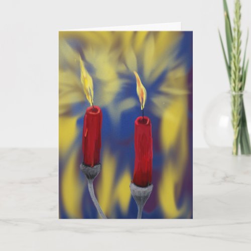2 red candles with moving flame holiday painting
