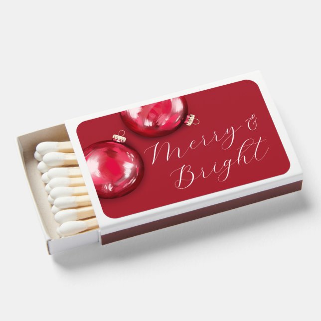 2 Red Festive Christmas Ornaments Holiday Matchboxes (Front Open)