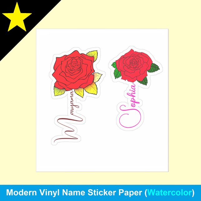 (2 Red Flowers for Girls) Handwritten Script Name Sticker (Girls name labels
Red flower stickers
Personalized water bottle decals)